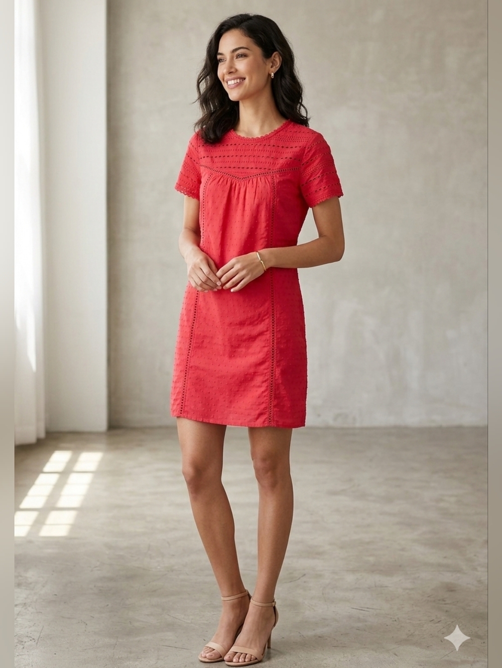 Miami Boho Short Red Eyelet Shift Dress Size XS
